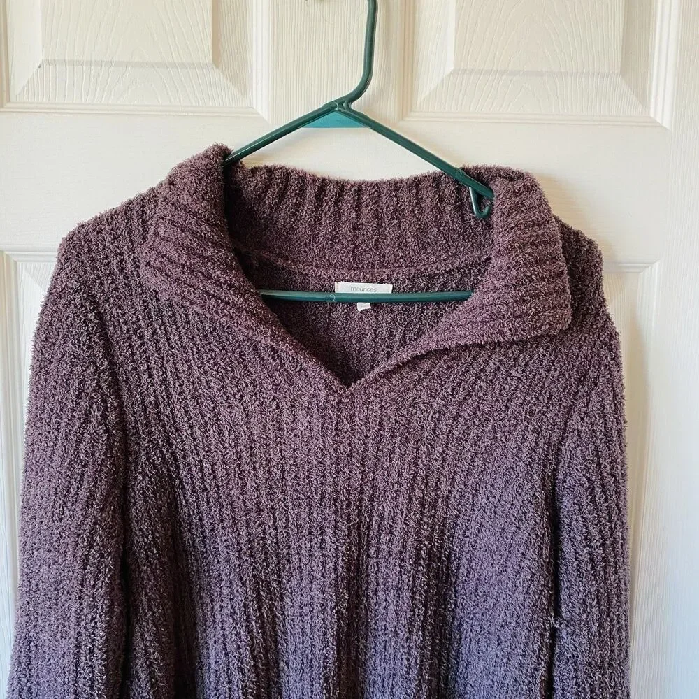 Maurices Sweater Women’s Size Medium Stretch V Neck Loose Knit Deep Purple
